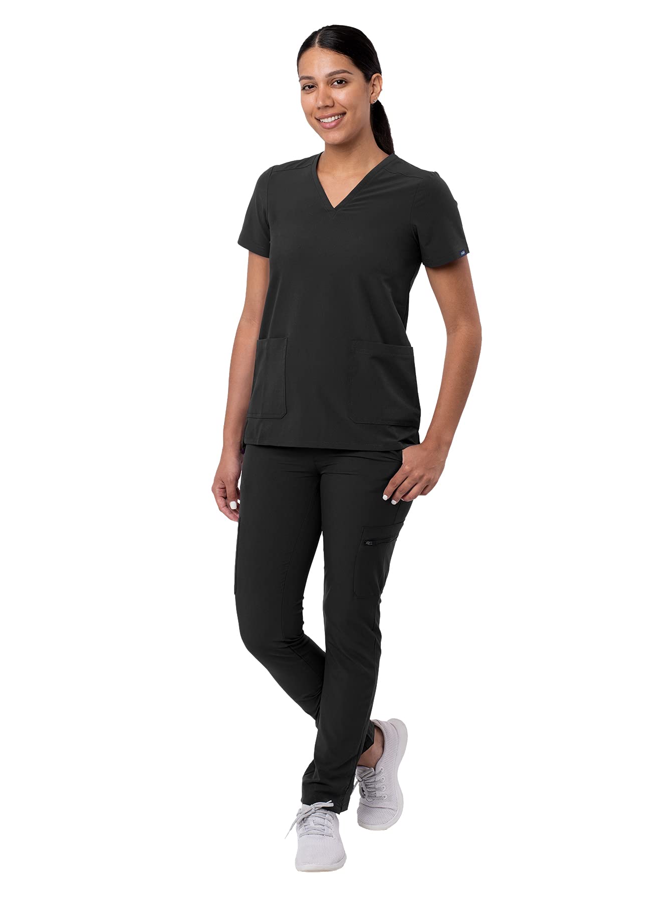 Adar Addition Go-Basic Scrub Set for Women - Slim V-Neck Scrub Top & Skinny Cargo Scrub Pants