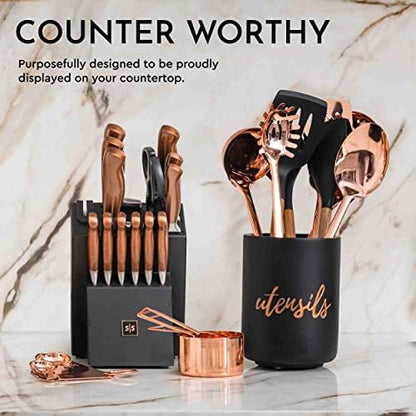 Copper Knife Set with Block - 14 PC Self Sharpening Knife Block Set