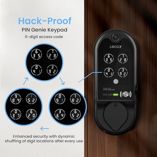 Serrure intelligente Lockly Vision, sonnette vidéo HD, serrures intelligentes pour porte d'entrée, serrure de porte à empreinte digitale, clavier à écran tactile, contrôle par application, sans frais mensuels, verrouillage automatique - Nickel satiné 