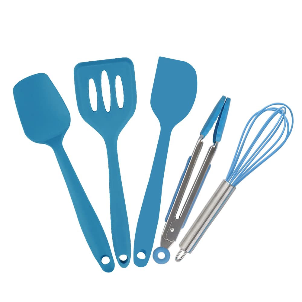 Mini ustensiles de cuisine en or rose et gris, ensemble de cinq petits outils de cuisine en silicone pour enfants, fouet, spatule, pince, cuillère et spatule à fentes pour la cuisine (fournitures de pâtisserie pour enfants) gris 