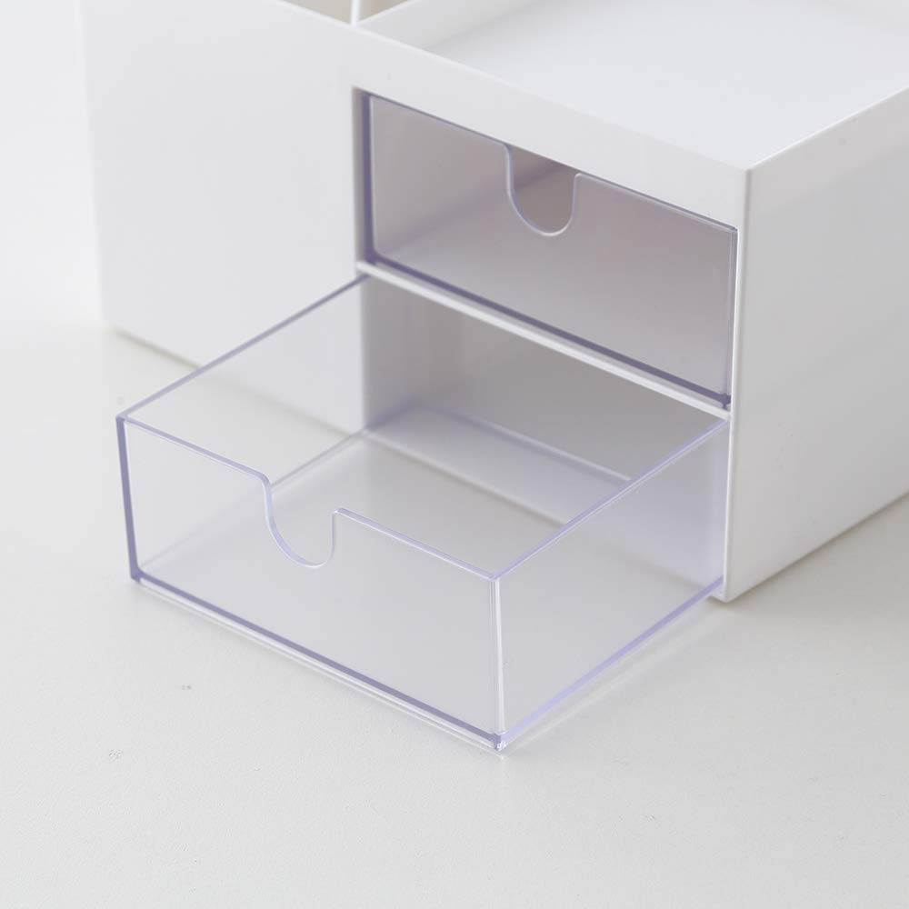 Desktop Storage Organizer Mini Box for Office Supplies Container Pen Holder for Desk Cute Pencil Cup Pot Makeup Brush Holder (White)