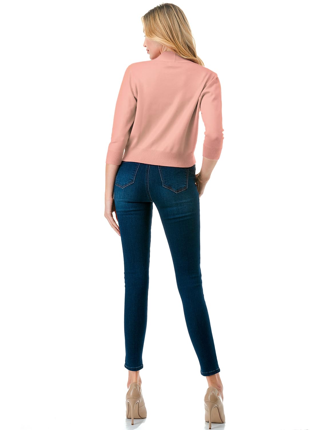 LALABEE Cardigan boléro court classique à manches 3/4 pour femme ouvert sur le devant pour robes (S~XXL)