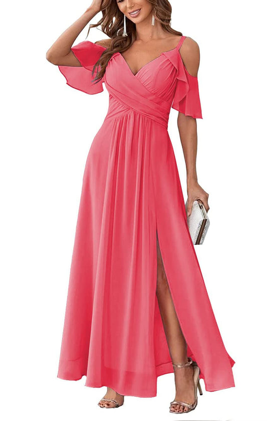 Long Chiffon Junior Bridesmaids Dresses for Women Wedding Party Dress Formal Military Ball Gown ABC095