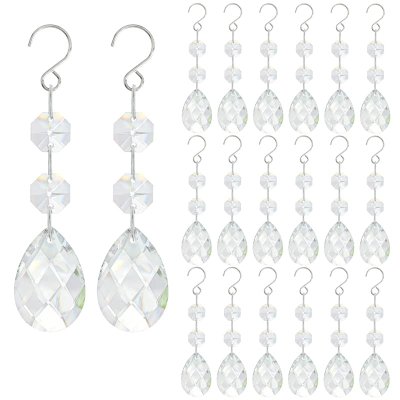 20pcs 38mm Suncatcher Teardrop Chandelier Prisms Crystal Pendants,Colorful Teardrop Crystals for Chandeliers,Glass Prisms Sun Catcher for Chandeliers with Hooks