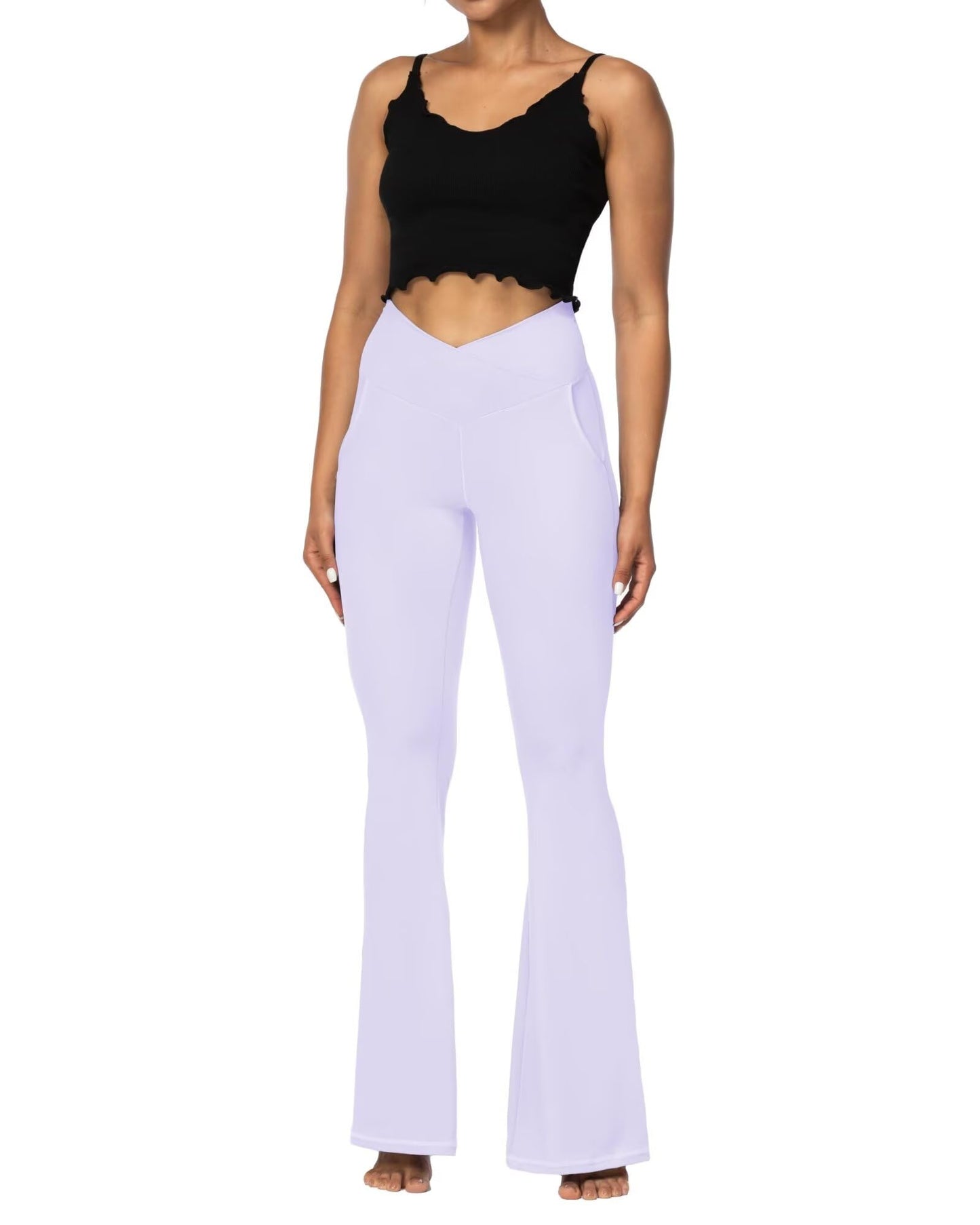 Sunzel Flare Leggings for Women with Pockets, Crossover Yoga Pants with Tummy Control, High Waisted and Wide Leg