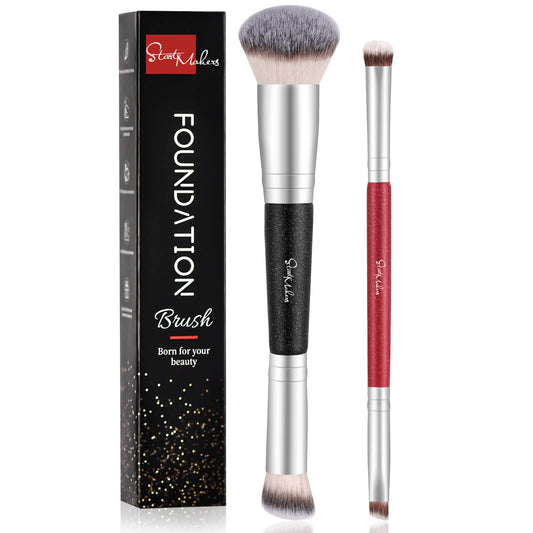 Make-up-Pinsel, Foundation-Pinsel mit zwei Enden – START MAKERS 2-in-1-Concealer-Pinsel, Gesichts-, Augenbrauen- und Lidschattenpinsel für Flüssigkeiten, Puder, Polieren, Verblenden, Konturieren, Foundation-Make-up-Pinsel (2 Stück) 