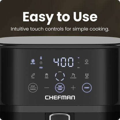 Chefman 6-Quart Air Fryer | Hi-Fry Extra Crisp, Easy-View Window, Touch Controls, 4 Presets, Nonstick Dishwasher-Safe Basket – Black