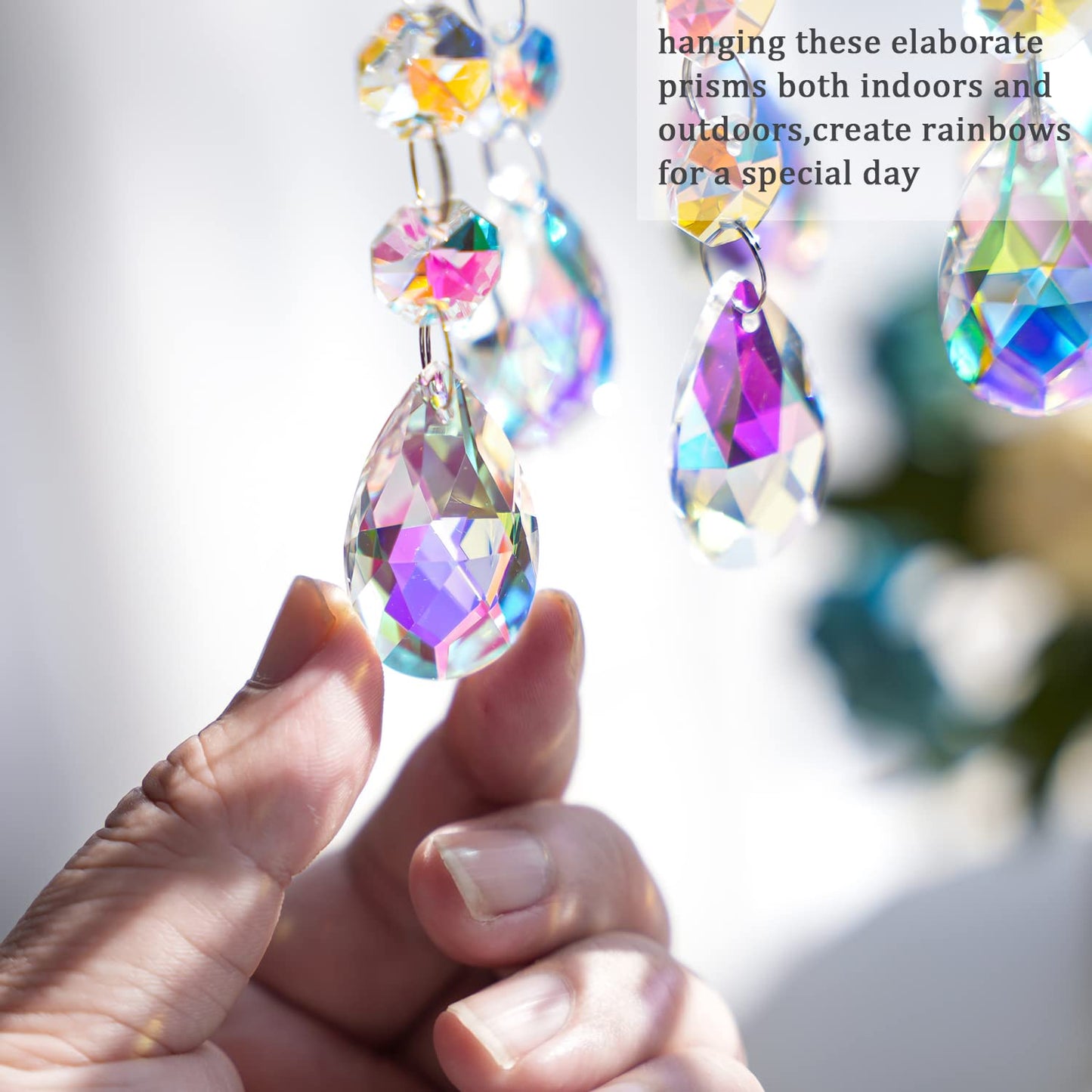 20pcs 38mm Suncatcher Teardrop Chandelier Prisms Crystal Pendants,Colorful Teardrop Crystals for Chandeliers,Glass Prisms Sun Catcher for Chandeliers with Hooks