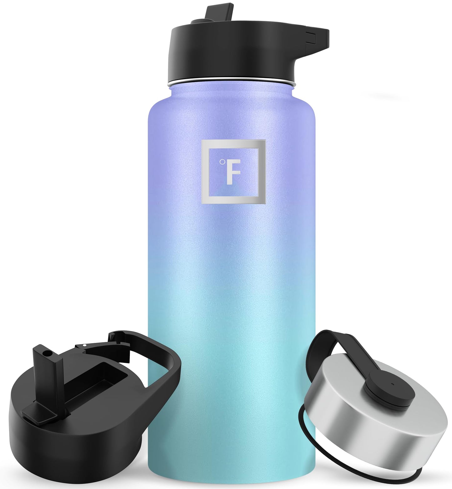 Bouteille d'hydratation de camping et de randonnée IRON °FLASK avec 3 couvercles - Bouteille d'eau en acier inoxydable, à double paroi et isolée sous vide - Anti-fuite et sans BPA (Dark Night, Straw - 32 oz) 