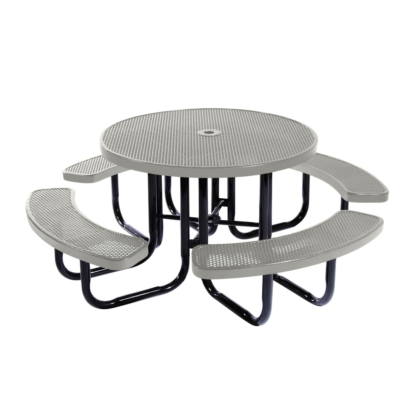 Table de pique-nique d'extérieur portable et robuste avec trou pour parasol, mobilier d'extérieur en métal déployé de qualité commerciale, fabriqué en Amérique (plateau rond de 46 po, bleu clair) 