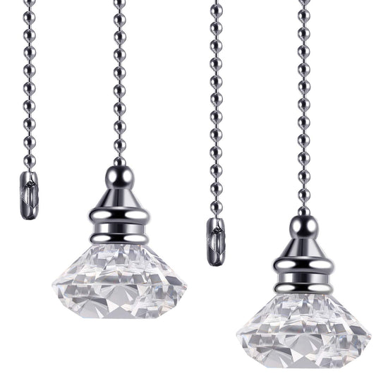 JOVITEC 2 Pieces Pull Chain Ceiling Fan Pull Chain Ornaments Light Pull Chain Extension Decorative Crystal Pull Chain, 1 Meter Long Each Chain(Crystal Diamond)