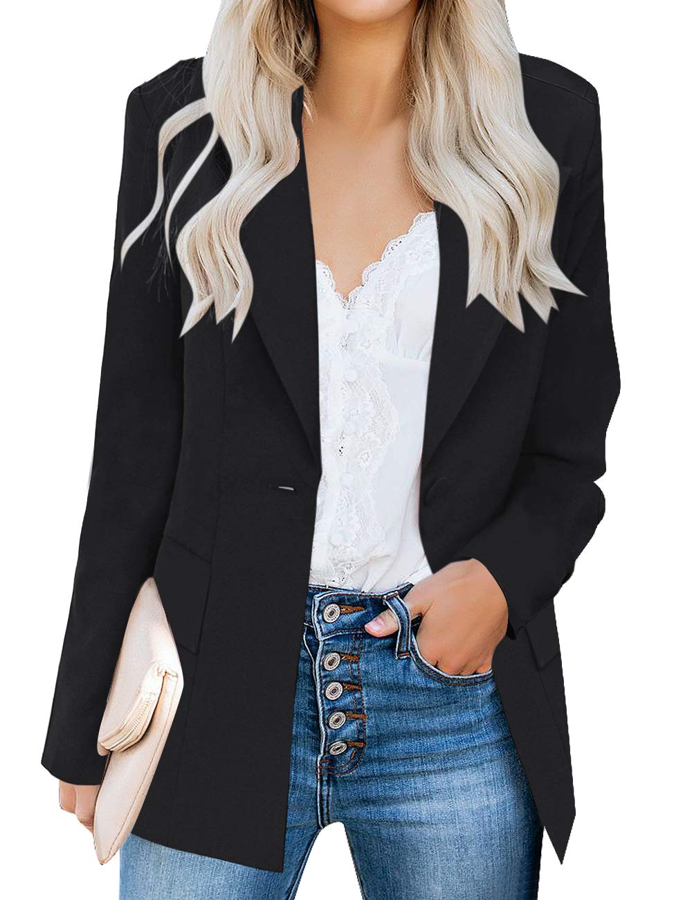 Veste de costume blazer de travail décontractée à poches ouvertes sur le devant pour femme GRAPENT 