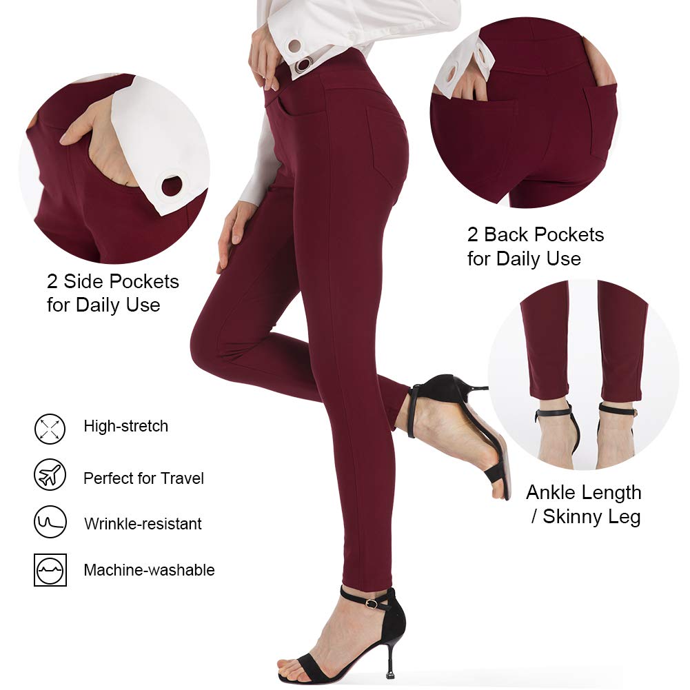 Ginasy Dress Pants for Women Business Casual Stretch Pull On Work Office Dressy Leggings Skinny Trousers with Pockets