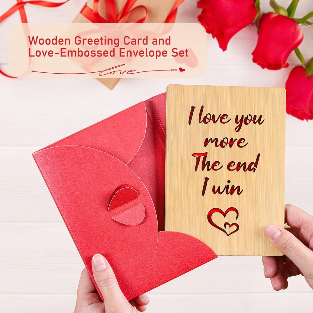 Wooden Valentines Day Card for Her Him, Romantic Wood Happy Valentines Day Gifts for Husband Wife Girlfriend Boyfriend, Wooden Valentine Greeting Card