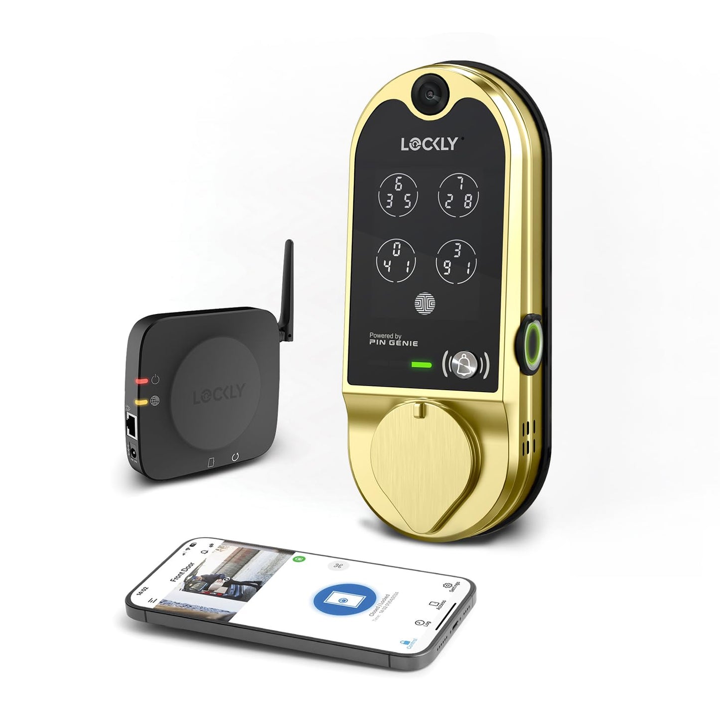 Lockly Vision Smart Lock, HD-Video-Türklingel, Smart-Schlösser für die Haustür, Türschloss mit Fingerabdruck, Touchscreen-Tastatur, App-Steuerung, keine monatliche Gebühr, automatische Sperre – Satin-Nickel 