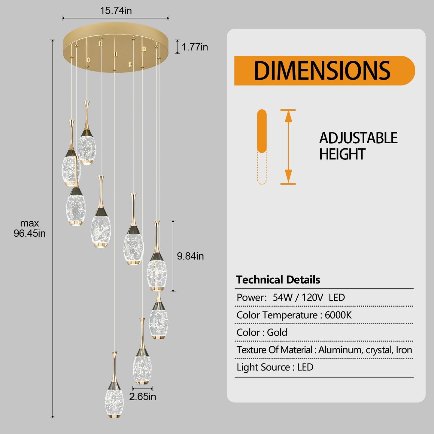 Plafonnier LED moderne à intensité variable en forme de larme, mini luminaire suspendu en cristal pour îlot de cuisine, chambre à coucher, couloir, entrée (lot de 3) 