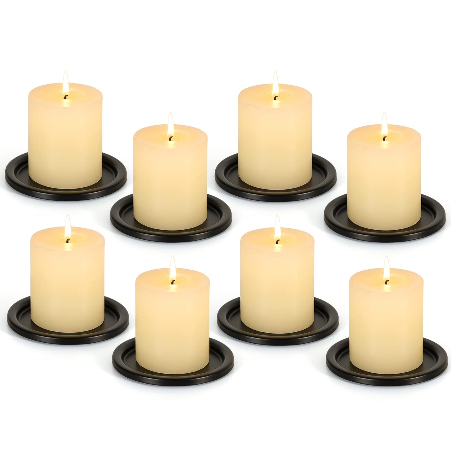 Black Iron Plate Candle Holder- Set of 4 |3.8" D x 0.2" H| Decorative Iron Pillar Candle Plate, Elegant Candle Stand for LED & Wax Candles, Incense Cones, Spa, Weddings (4 pcs)