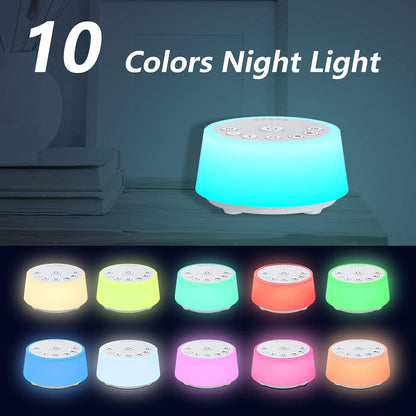 White Noise Machine – 25 Soothing Sounds, Color Night Light, Timers