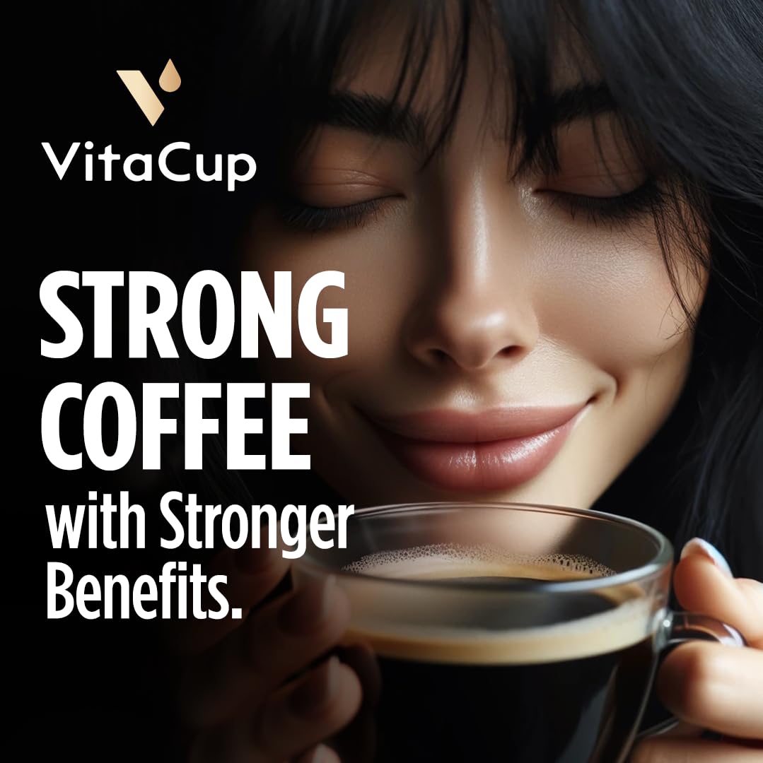 VitaCup Lightning Kaffeepads, für Gedächtnis und Konzentration mit 2x Koffein, grüne Kaffeebohnen, B-Vitamine, D3, starker dunkel gerösteter Kaffee, recycelbare Einzelportionspads, kompatibel mit Keurig K-Cup Kaffeemaschinen, 16 Stück 