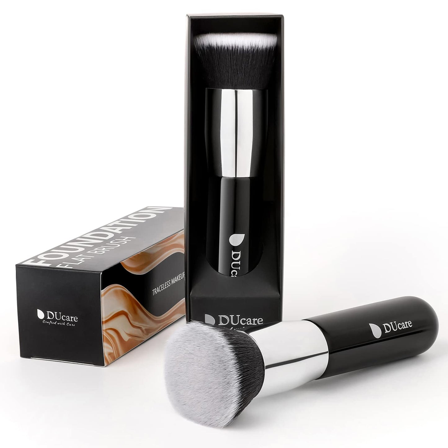 DUcare Selbstbräunerpinsel, Kabuki-Grundierungspinsel für flüssiges Make-up, flache Oberseite, professioneller Stick, zum Polieren und Verblenden von Mineralpuder, großer Make-up-Gesichtspinsel, Schwarz 