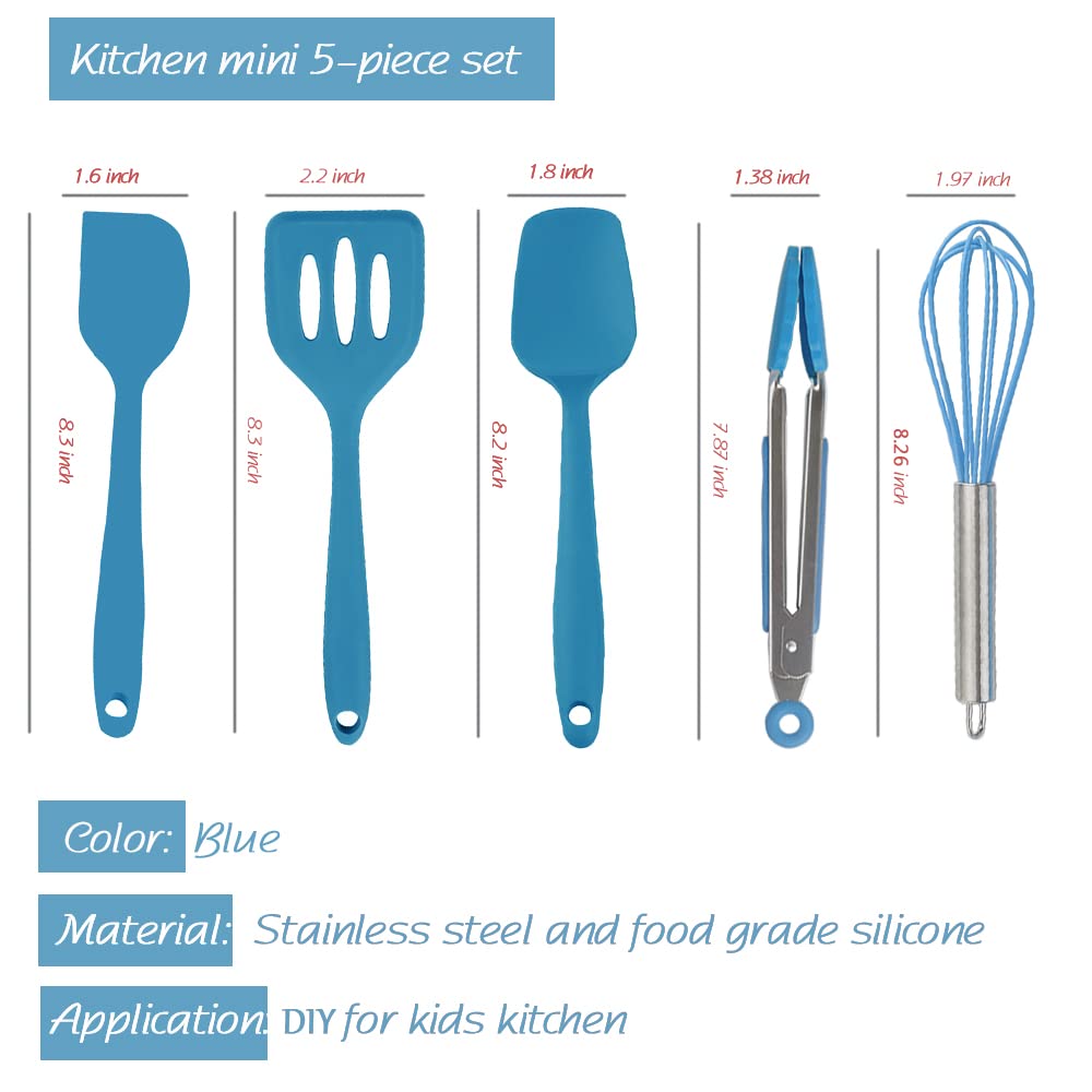 Rose Gold And Grey Mini Kitchen Utensil Small Five-Piece Set Tiny Silicone Kids Kitchen Tools Whisk Spatula Tongs Spoon And Slotted Spatula For Cooking(Kids Baking Supplies) Grey