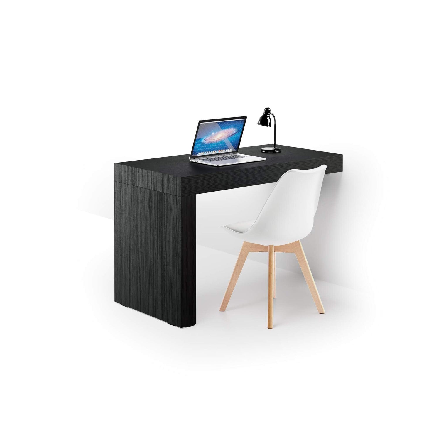 Mobili Fiver, Bureau Evolution 70,9 x 23,6 po, Frêne noir avec un pied, finition stratifiée, bureau moderne, bureau d'écriture et d'étude pour chambre à coucher, bureau, meubles italiens 