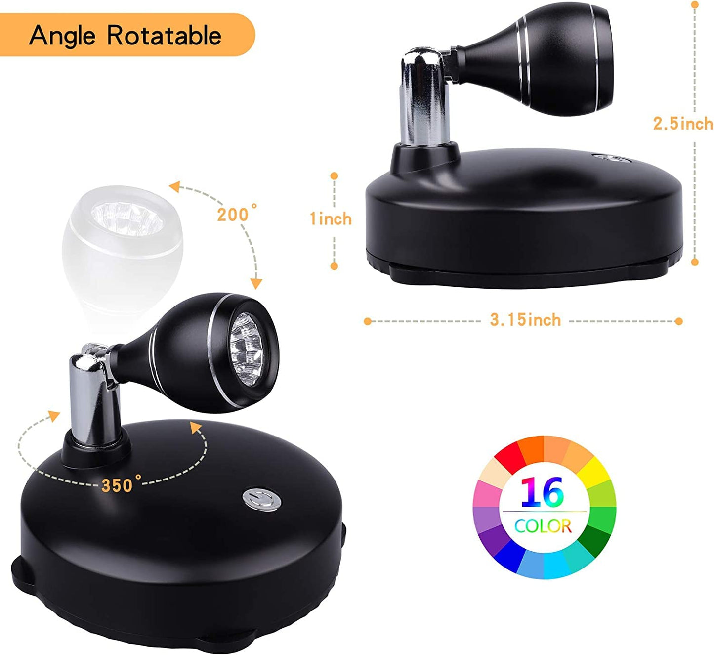 LEASTYLE LED-Spotlight für den Innenbereich, batteriebetriebene LED-Leuchten zum Aufkleben mit Fernbedienung, dimmbare Mini-Spotlights zum Beleuchten von Gemälden (RGB, 2er-Pack) 