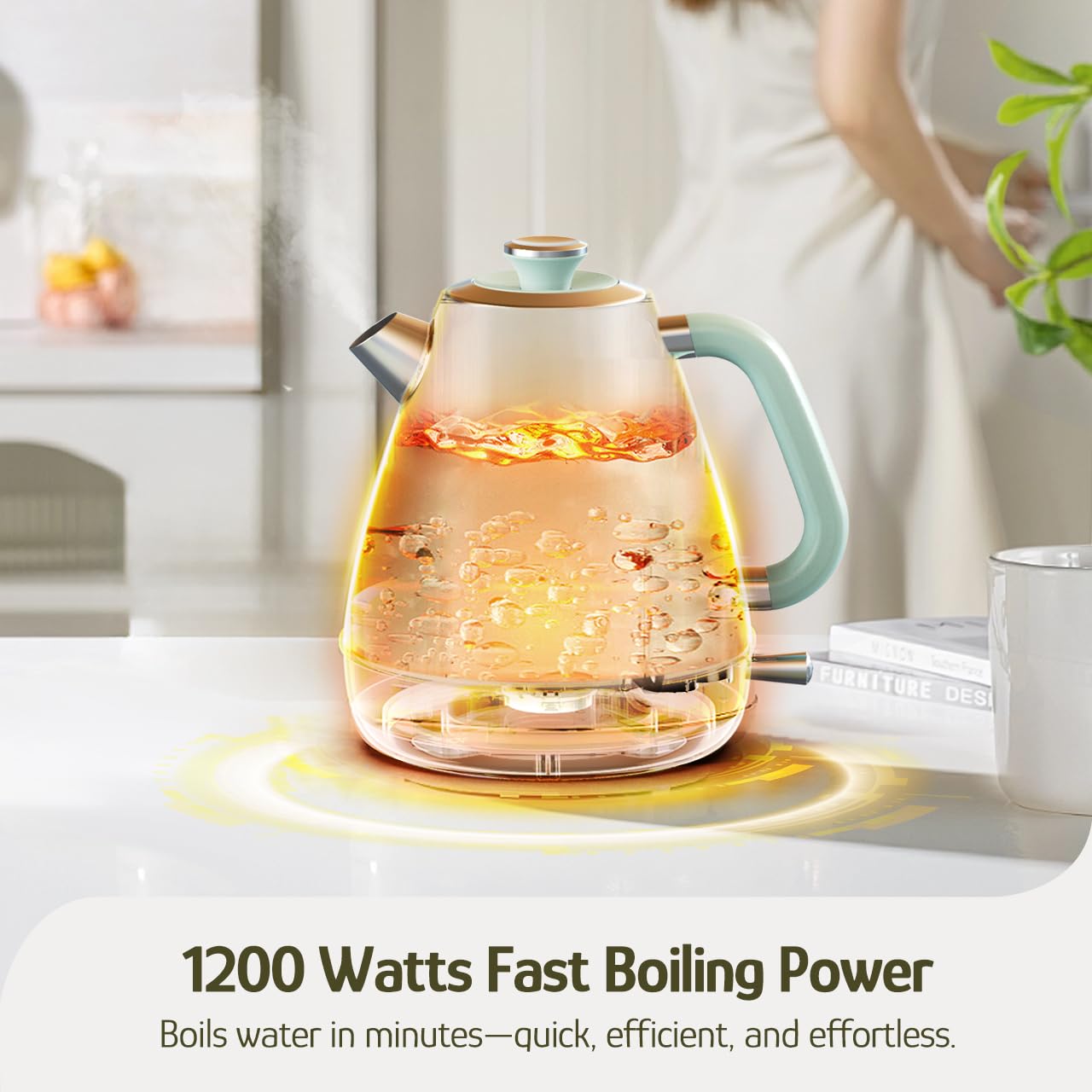 Hazel Quinn Retro Electric Kettle - 1.7 Liters / 57.5 Ounces Tea Kettle with Thermometer, All Stainless Steel, 1200 Watts Fast Boiling, BPA-free, Cordless, Automatic Shut Off.