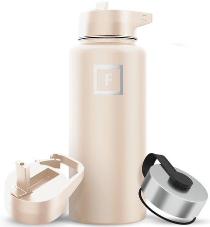 IRON °FLASK 32 oz Stainless Steel Water Bottle – Vacuum Insulated, Leak-Proof, BPA-Free, with 3 Lids (Straw Included)