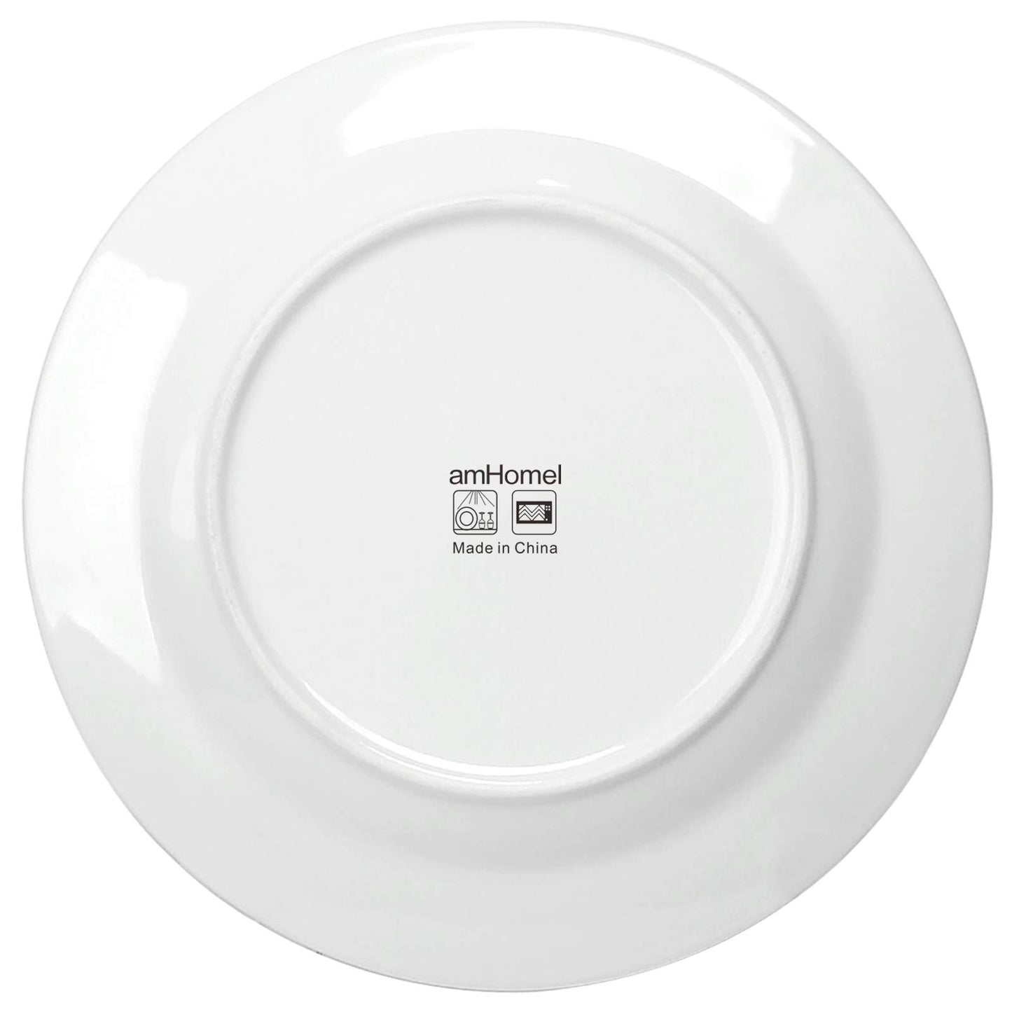 amhomel 12-Piece White Porcelain Dinner Plates, Round Dessert or Salad Plate, Serving Dishes, Dinnerware Sets, Scratch Resistant, Lead-Free, Microwave, Oven and Dishwasher Safe (10.5-inch)