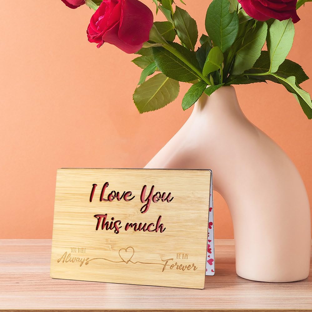 Wooden Valentines Day Card for Her Him, Romantic Wood Happy Valentines Day Gifts for Husband Wife Girlfriend Boyfriend, Wooden Valentine Greeting Card