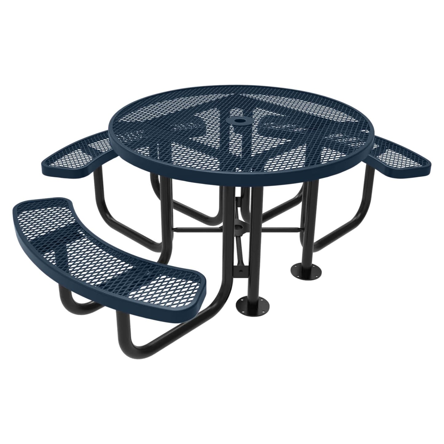 Coated Outdoor Furniture Heavy-Duty Portable Outdoor Picnic Table with Umbrella Hole, Expanded Metal Commercial-Grade Patio Dining Furniture Made in America (46" Round Top, Light Blue)