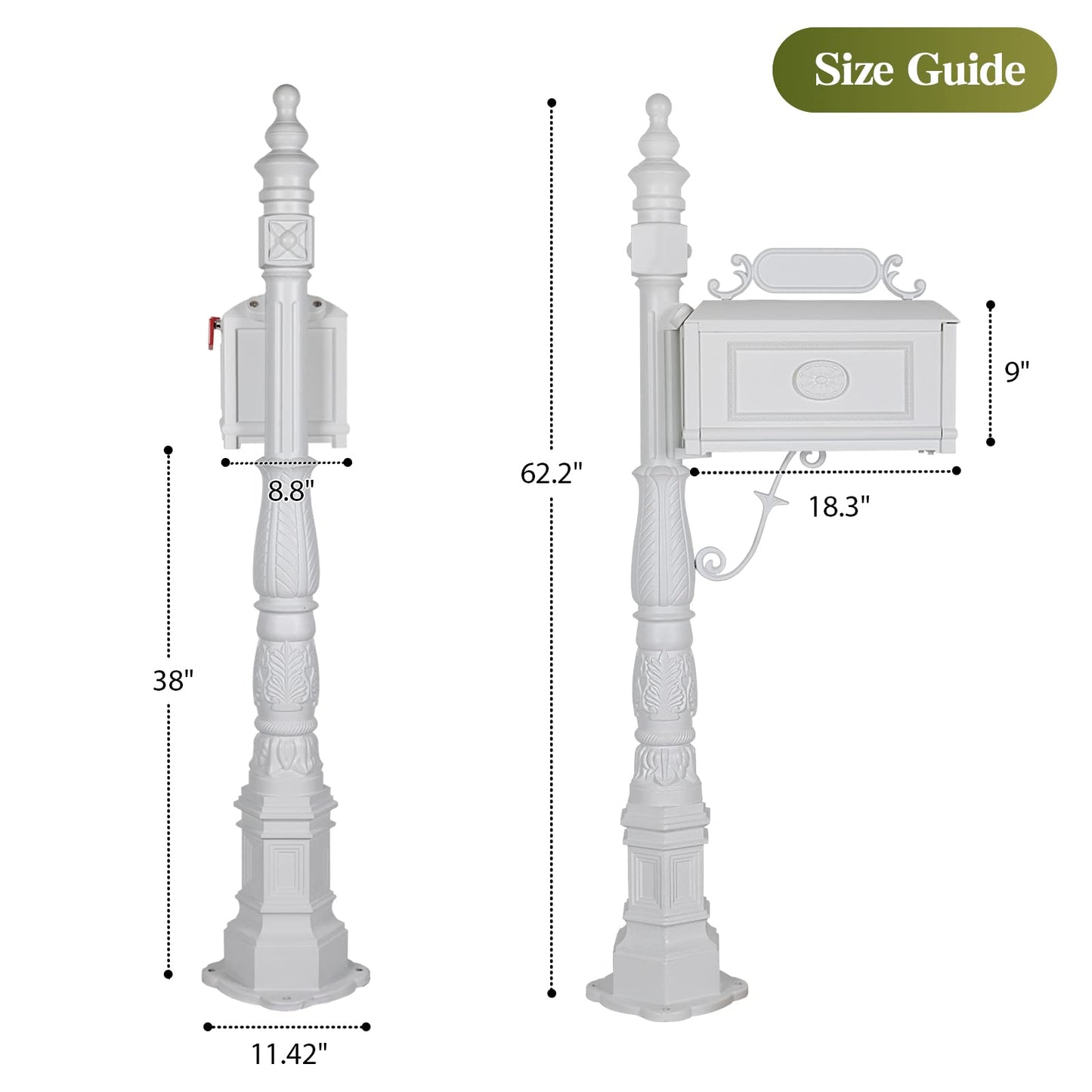 Polar Aurora Barcelona Decorative Post Mailbox Combination Stratford Heavy Duty Postal Mail Box Cast Aluminum(Bronze)