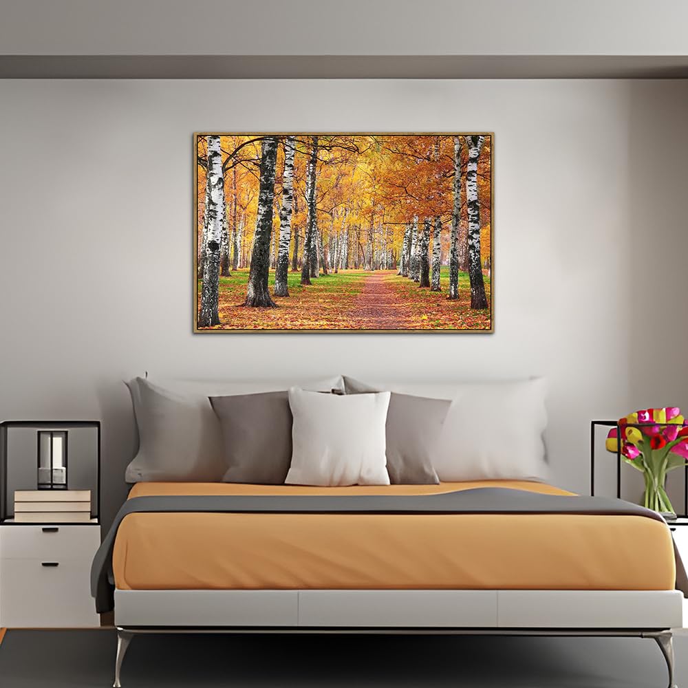 UTOP-art Tableau mural avec fleurs roses : paysage forestier, arbre, chemin, peinture sur toile enveloppée pour salon (36'' x 24'' x 1 panneau) 