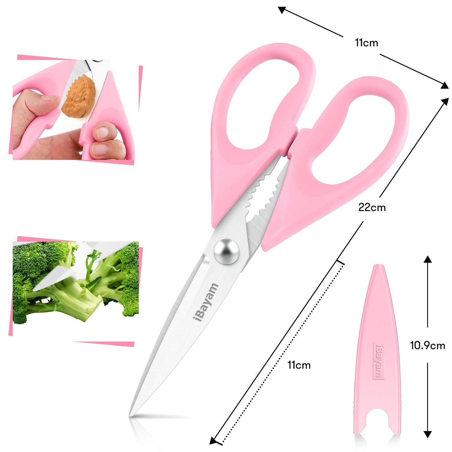 iBayam Kitchen Scissors All Purpose Heavy Duty, Kitchen Cooking Utensils Set, Cooking Gadgets Meat Poultry Shear Dishwasher Safe Food Cooking Scissors Stainless Steel Utility Scissors, Kitchen Gifts