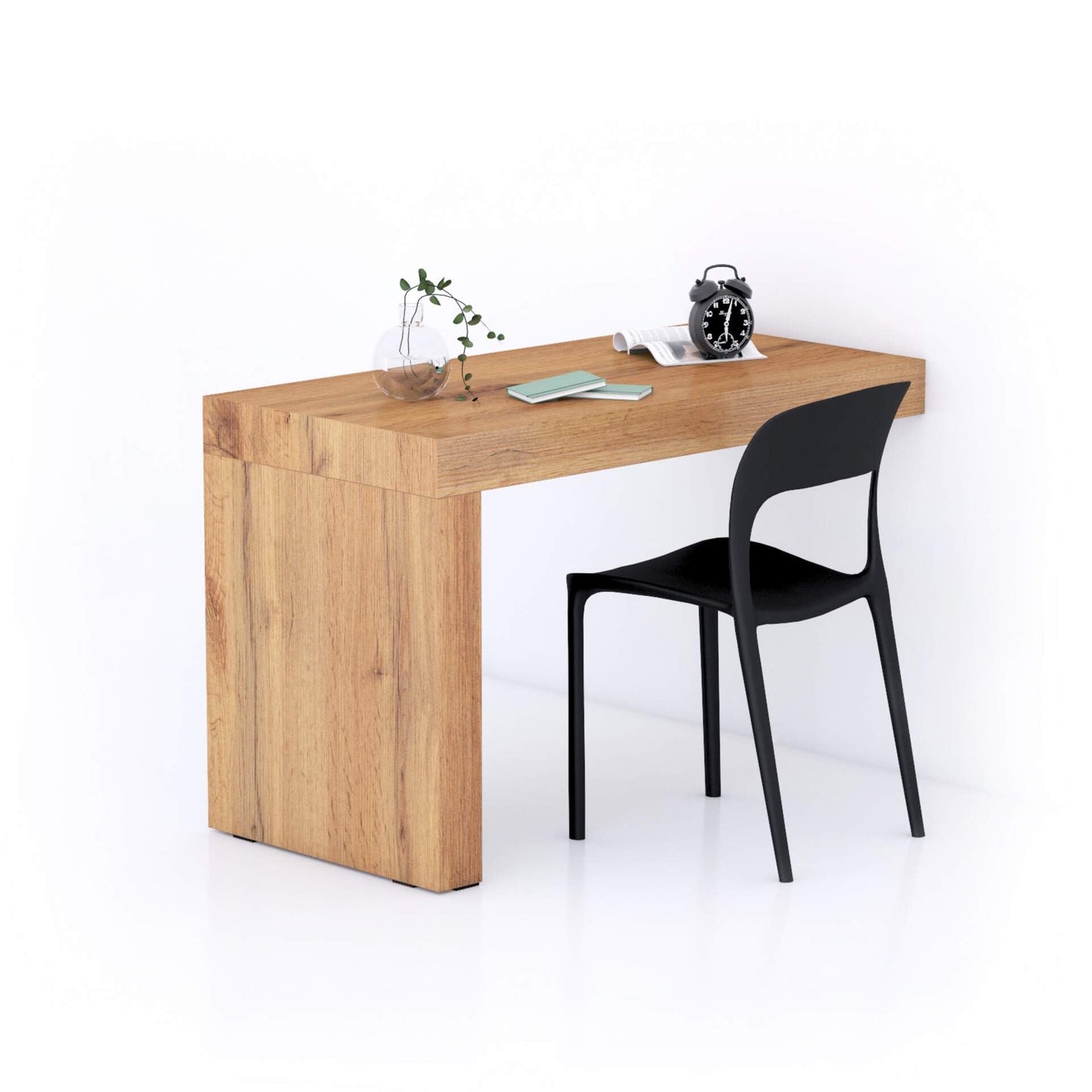 Mobili Fiver, Bureau Evolution 70,9 x 23,6 po, Frêne noir avec un pied, finition stratifiée, bureau moderne, bureau d'écriture et d'étude pour chambre à coucher, bureau, meubles italiens 