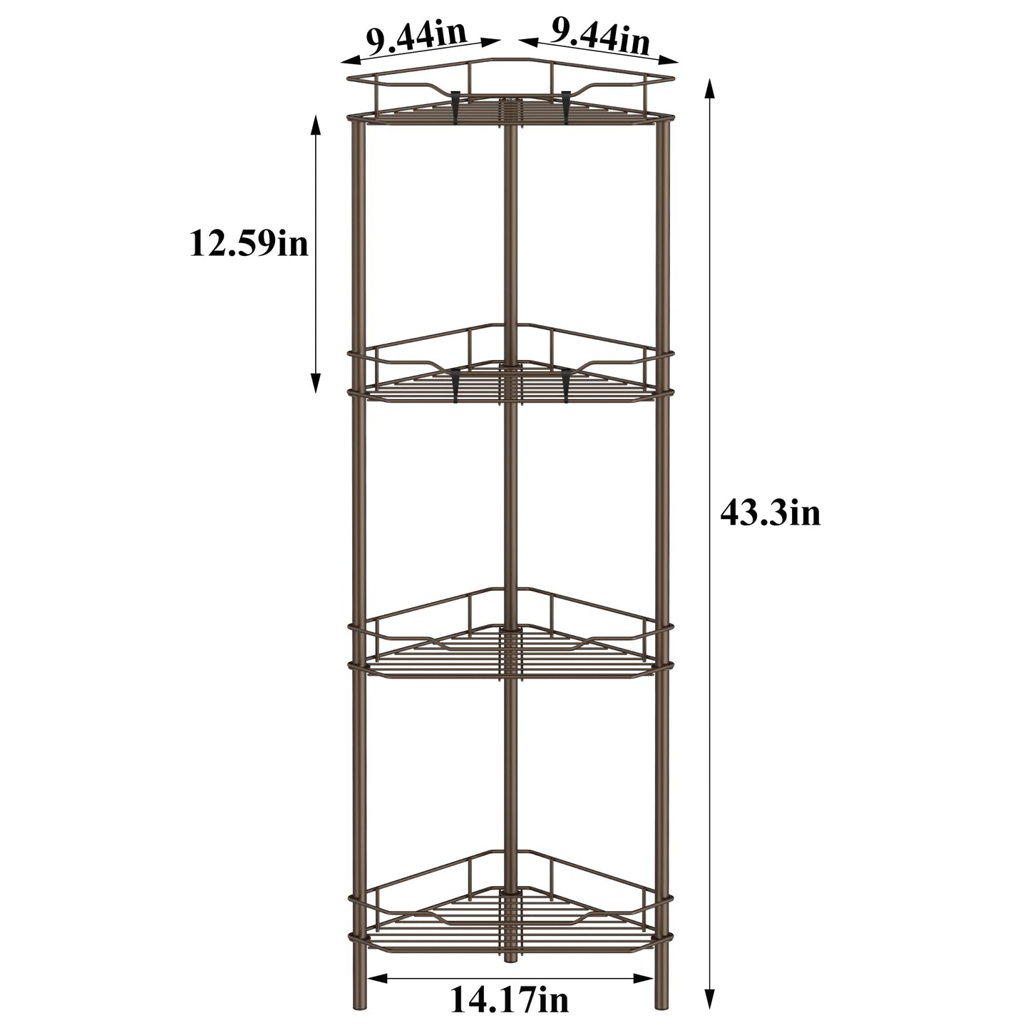 4 Tier Floor Standing Corner Shower Caddy Organizer Shelf with Hooks