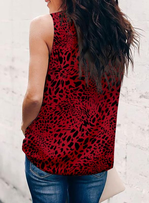 Dokotoo Womens Casual Sleeveless Shirts Halter Neck Leopard Print Tank Top and Blouses