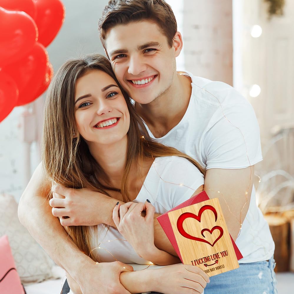Wooden Valentines Day Card for Her Him, Romantic Wood Happy Valentines Day Gifts for Husband Wife Girlfriend Boyfriend, Wooden Valentine Greeting Card
