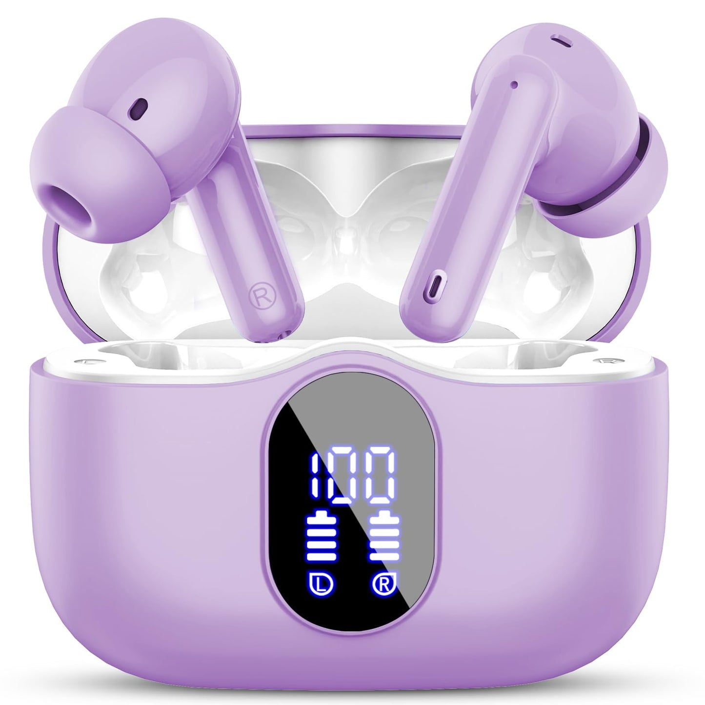 Wireless Earbuds Bluetooth 5.4 Headphones Bass Stereo Ear Buds with Noise Cancelling Mic LED Display in Ear Earphones IP7 Waterproof 36H Playtime for Laptop Pad Phones Sports Workout White