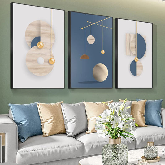 MPLONG Wall Art 3 Pieces Framed Wall Art Canvas Print Set Minimalist Medieval Geometric Circle Abstract Illustration Modern Wall Art Decor Multicolor Living Room Bedroom Office 24"x 32"x 3 Panels…