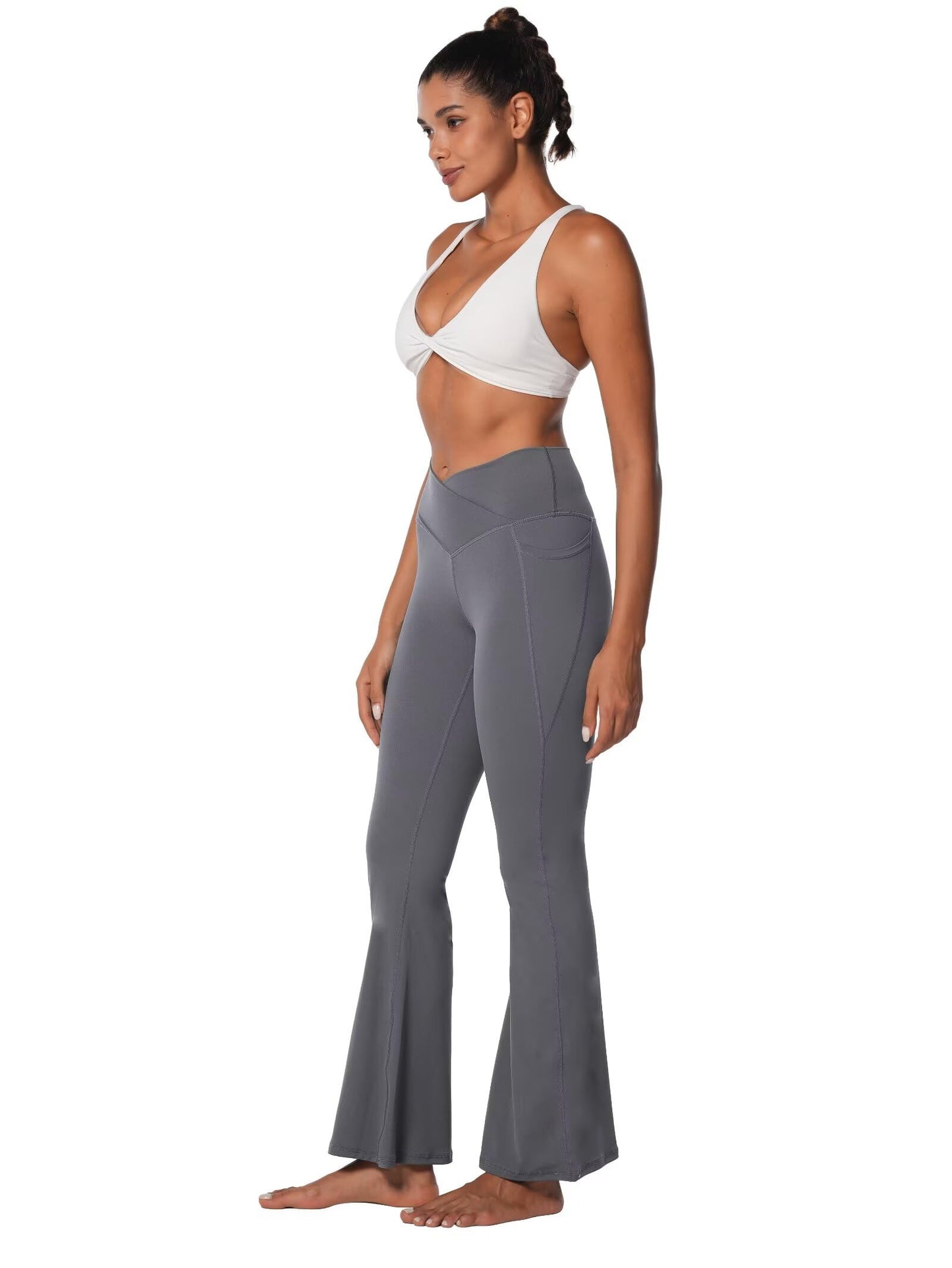 Sunzel Flare Leggings for Women with Pockets, Crossover Yoga Pants with Tummy Control, High Waisted and Wide Leg