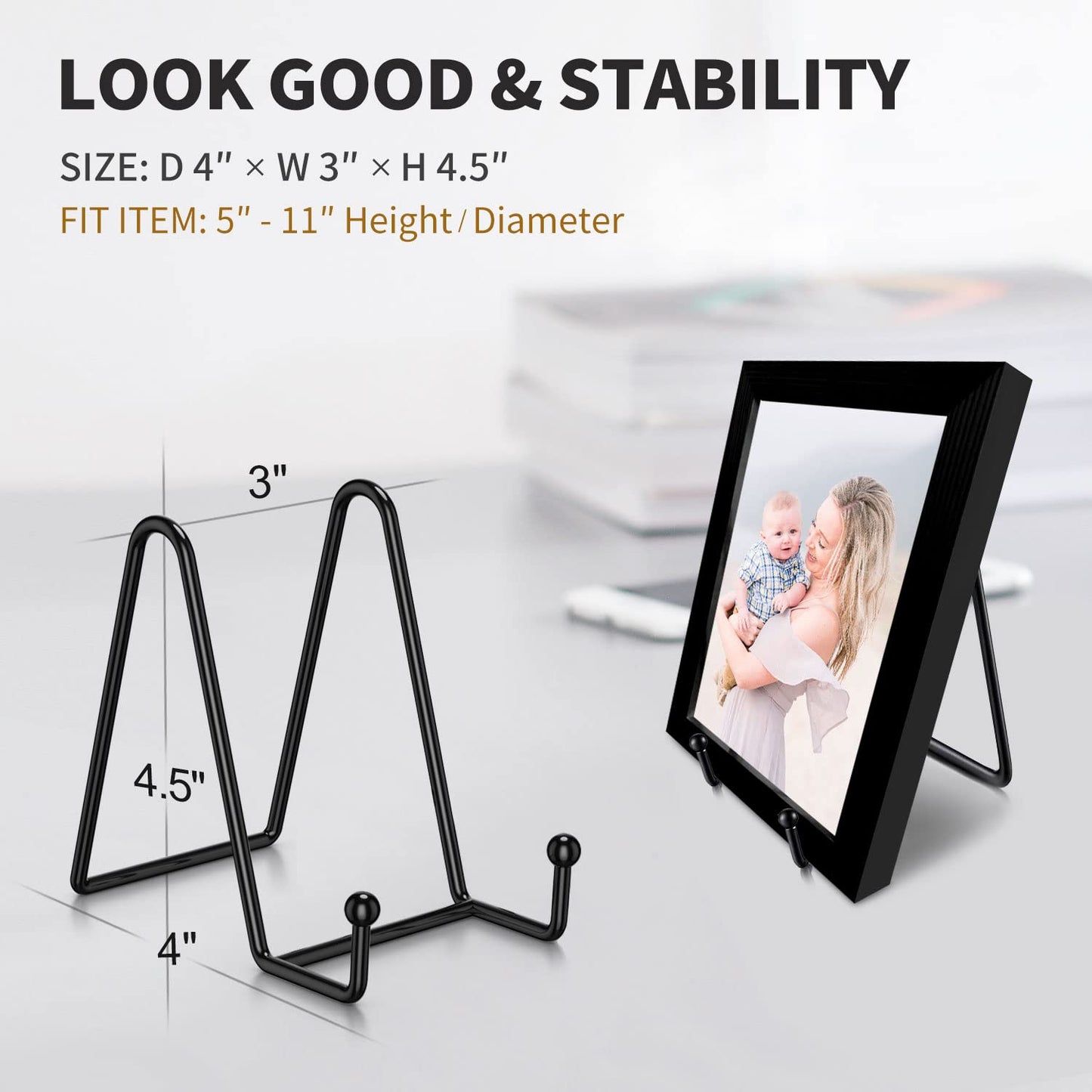 Livelab Plate Stands for Display, 3 Pack 6 Inch Picture Stand Black Iron Easel Decorative Plate Holder Display Stand, Metal Photo Frame Stand for Pictures, Decorative Dish, Book, Tabletop Art