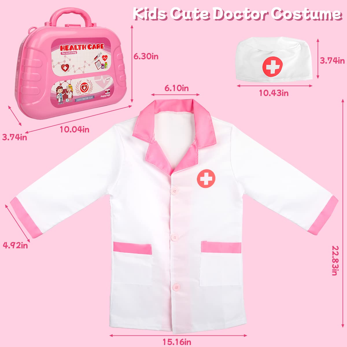 Meland Toy Doctor Kit for Girls - Pretend Play Doctor Set with Dog Toy, Carrying Bag, Stethoscope Toy & Dress Up Costume - Doctor Play Gift for Kids Toddlers Ages 3 4 5 6 Year Old for Role Play