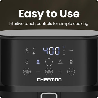 Chefman 6-Quart Air Fryer | Hi-Fry Extra Crisp, Easy-View Window, Touch Controls, 4 Presets, Nonstick Dishwasher-Safe Basket – Black