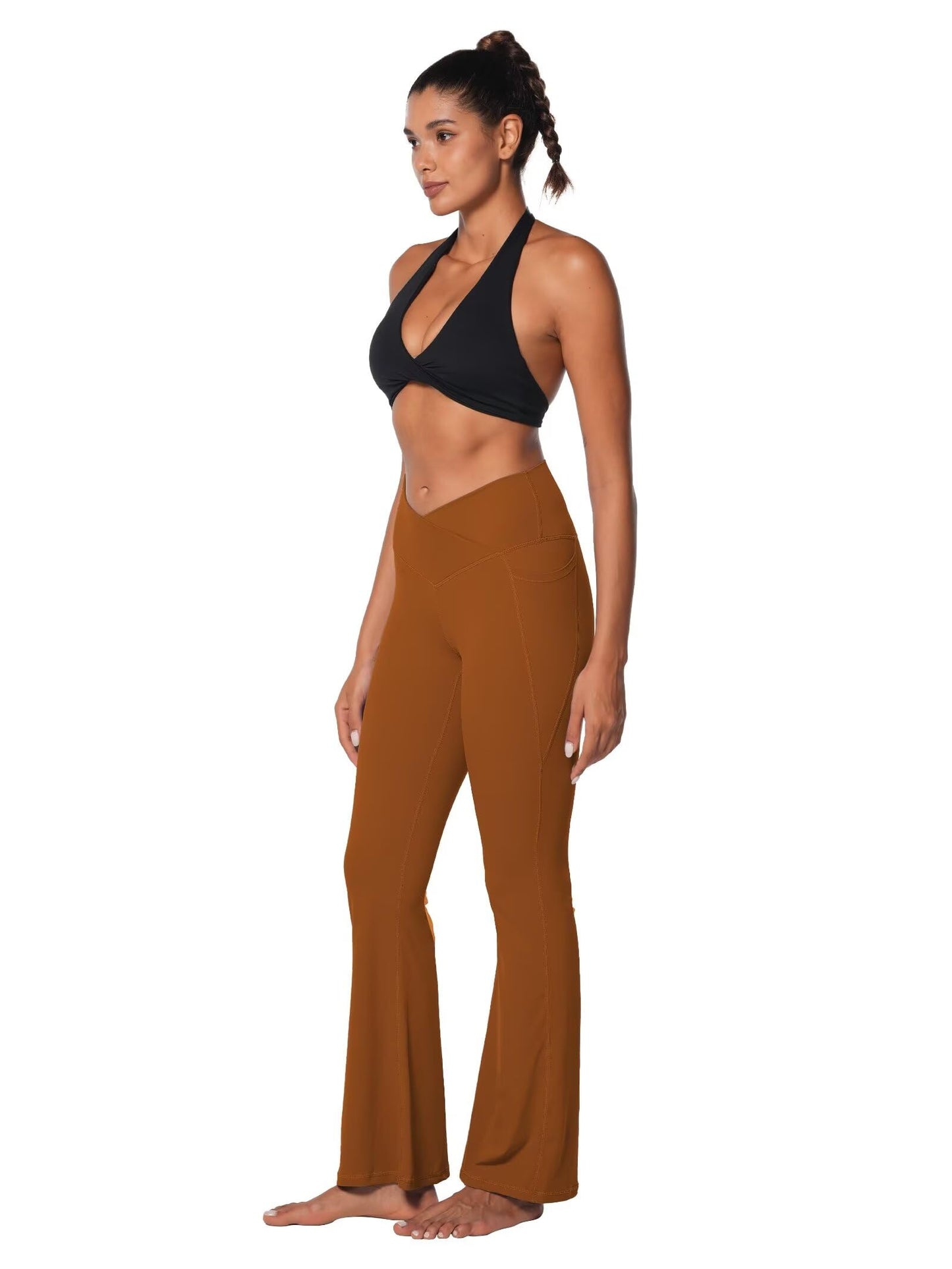 Legging évasé Sunzel pour femme avec poches, pantalon de yoga croisé avec contrôle du ventre, taille haute et jambe large