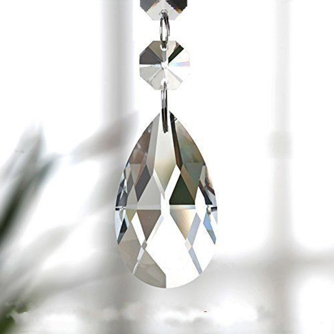 20pcs 38mm Suncatcher Teardrop Chandelier Prisms Crystal Pendants,Colorful Teardrop Crystals for Chandeliers,Glass Prisms Sun Catcher for Chandeliers with Hooks