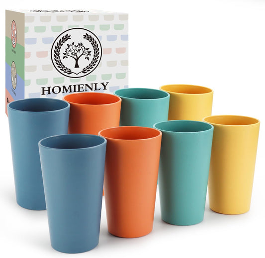 Homienly Wheat Straw Cups Plastic Cups Unbreakable Drinking Cup Reusable Dishwasher Safe Water Glasses Plastic Stackable Water Tumblers in Multi color(20 OZ 8 PCS)