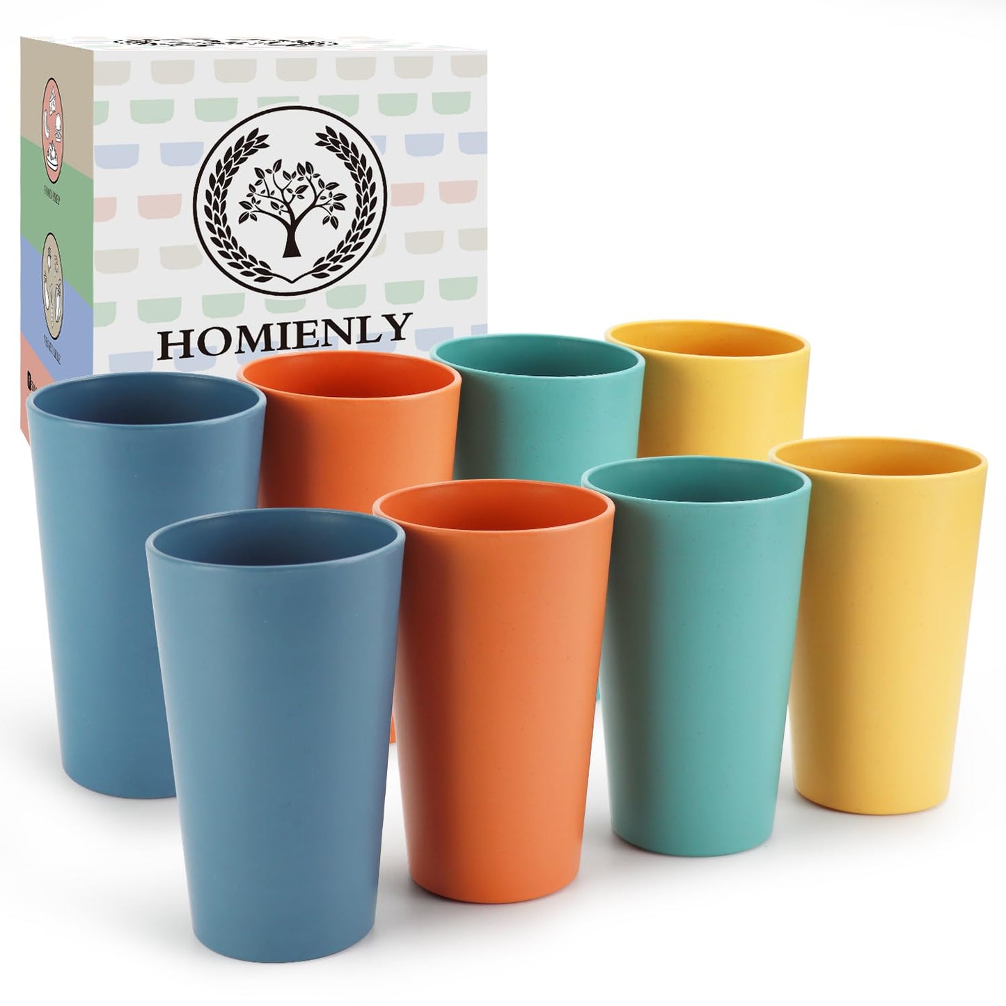 Homienly Wheat Straw Cups – Reusable, Unbreakable, Tumblers, Stackable & Dishwasher Safe