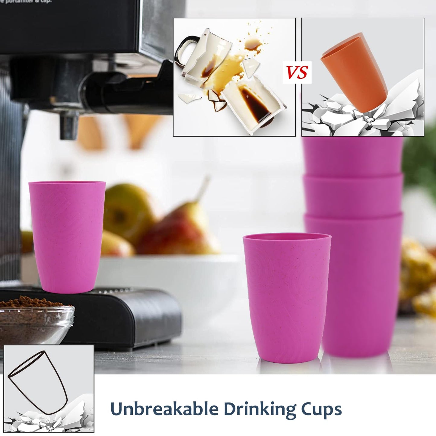 Homienly Wheat Straw Cups Plastic Cups Unbreakable Drinking Cup Reusable Dishwasher Safe Water Glasses Plastic Stackable Water Tumblers in Multi color(20 OZ 8 PCS)